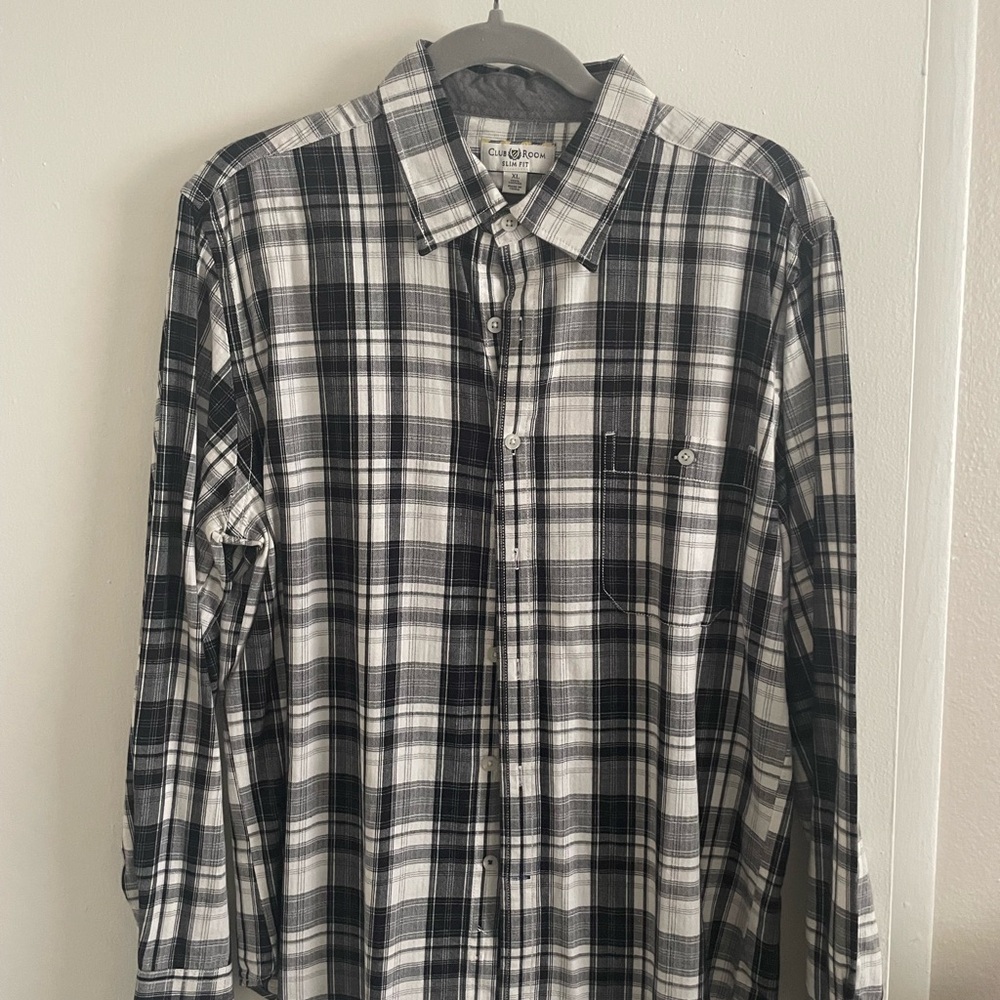 Calvin Klein Men's Black and White Plaid Shirt